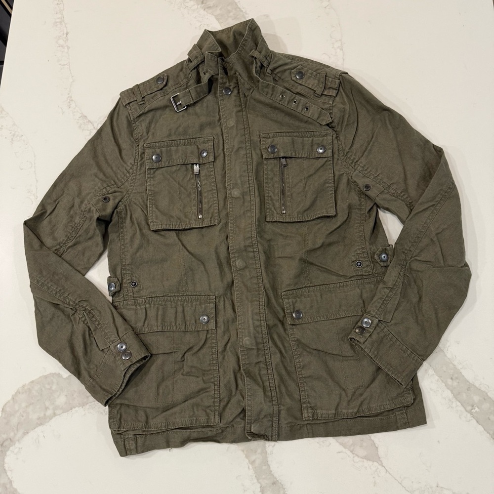 Calvin Klein Military Style Linen Blend Utility Field Jacket Women’s Small Green